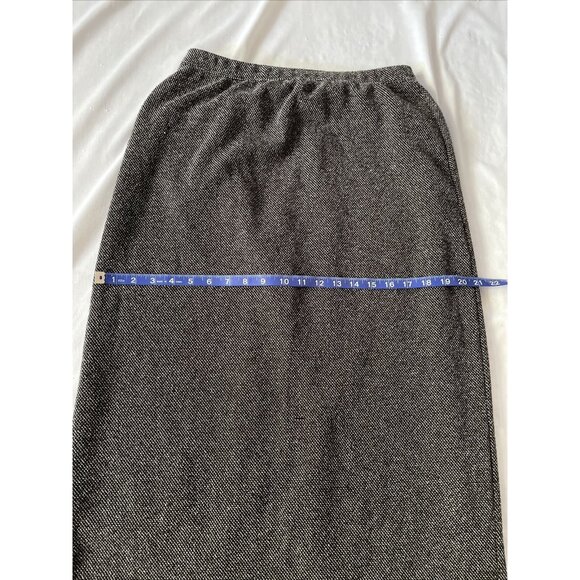 Black & White Herringbone Midi Skirt With Elastic Waistband & Back Slit Size 14 - Picture 5 of 12